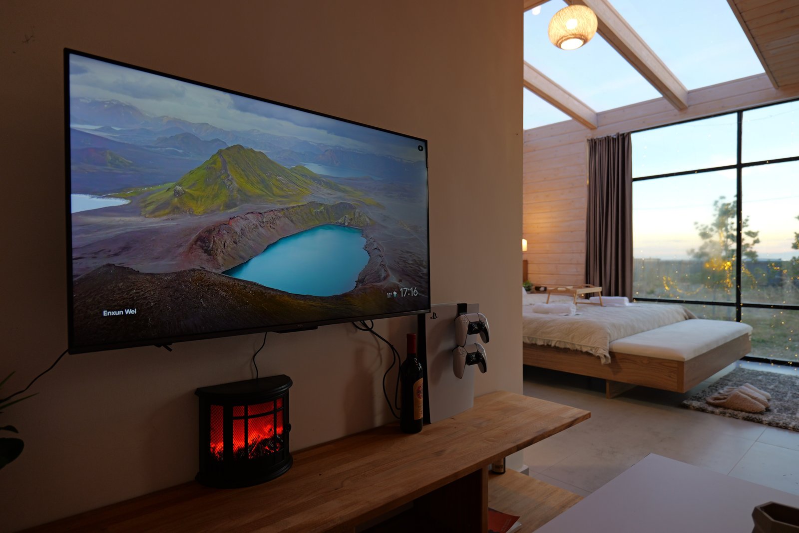 Skyview Wellness Cabin fireplace